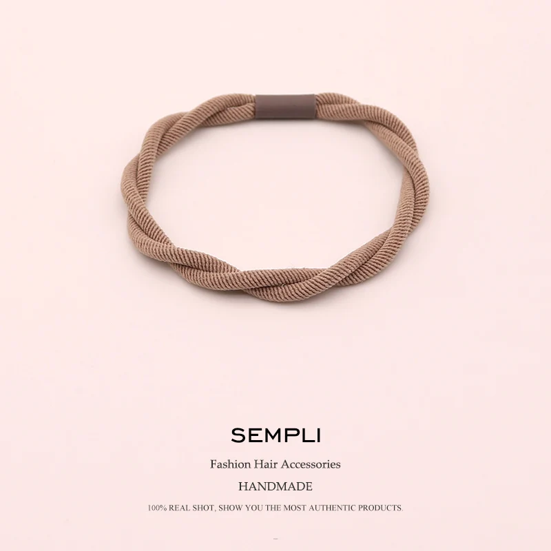 Sempli, Корейская Женская эластичная лента для волос, повязка на голову, двойная акция, эластичные резинки для волос для детей, резинка для волос, заколка для волос, аксессуары - Цвет: Khaki