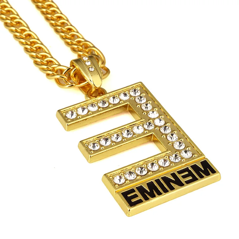 Мужские и женские подвески из горного хрусталя EMINEM E, ожерелья, золотые блестящие хип-хоп цепочки, ювелирные изделия, подарки, чокеры