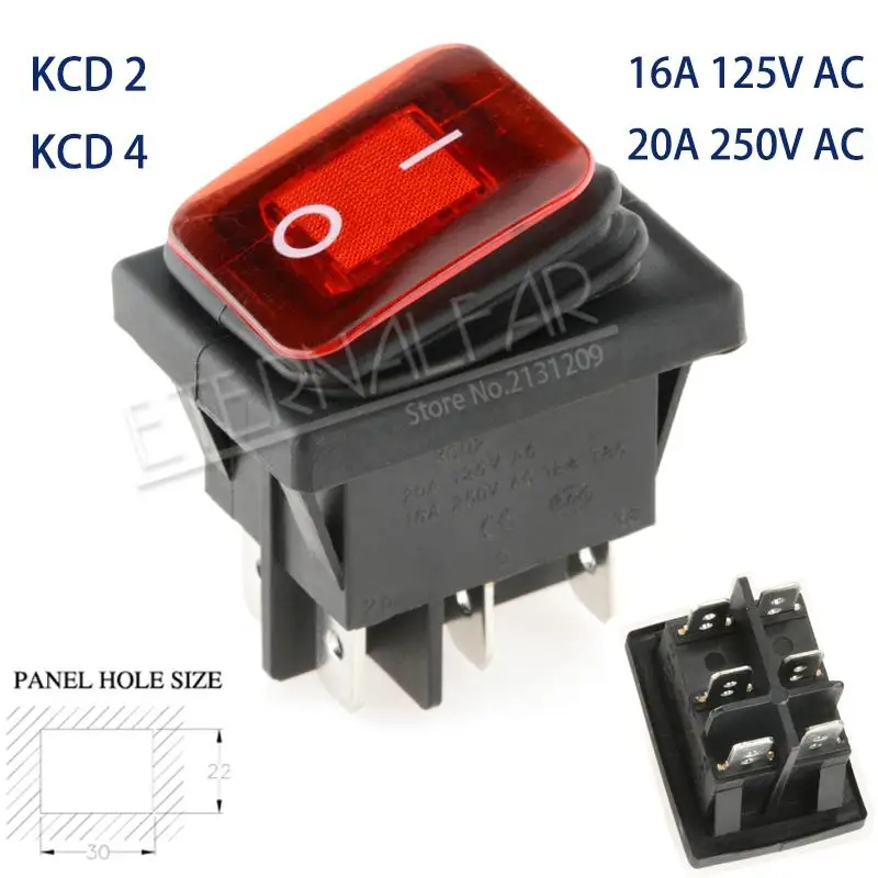 KCD2-Red-6J2D KCD1 KCD2 KCD4 KCD6 On Off 10A 16A 20A 125V 250V AC сверхмощный DPST герметичный водонепроницаемый авто лодка морской тумблер кулисный переключатель с - Цвет: KCD2-Red-6J2D