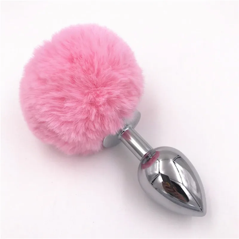 3 Size Anal Plug Pink Rabbit Tail Stainless Steel Butt Plugs Anus Insert Stopper Fetish Sex Toys for Men and Women H8-59B | Красота и