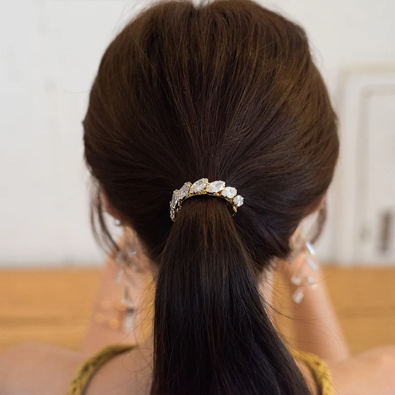

CHIMERA Elegant Crystal Barrettes Metal Ponytail Holder Half Circle Hair Pins for Women Rhinestones Accessories Alloy Hair Clips