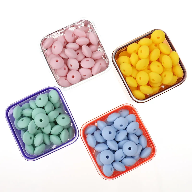 Fkisbox 300PCS Flat Silicone Teething Beads Lentils Teethers Bead Diy Food Grade Silicon Beads Decorative Bracelet Beads 12*7MM