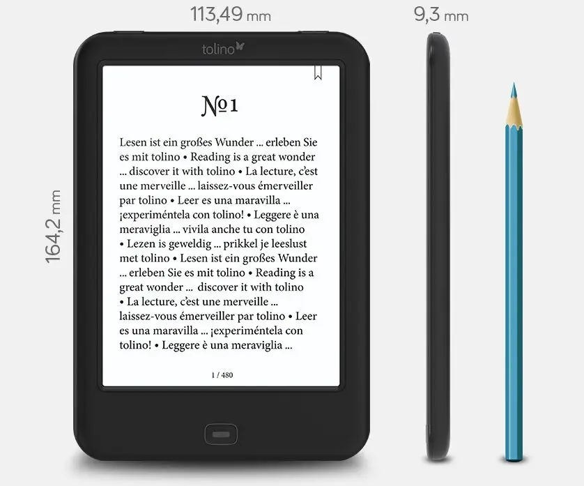 Встроенный светильник из устройства для чтения электронных книг Wi Fi Tolino Shine2 HD e ink