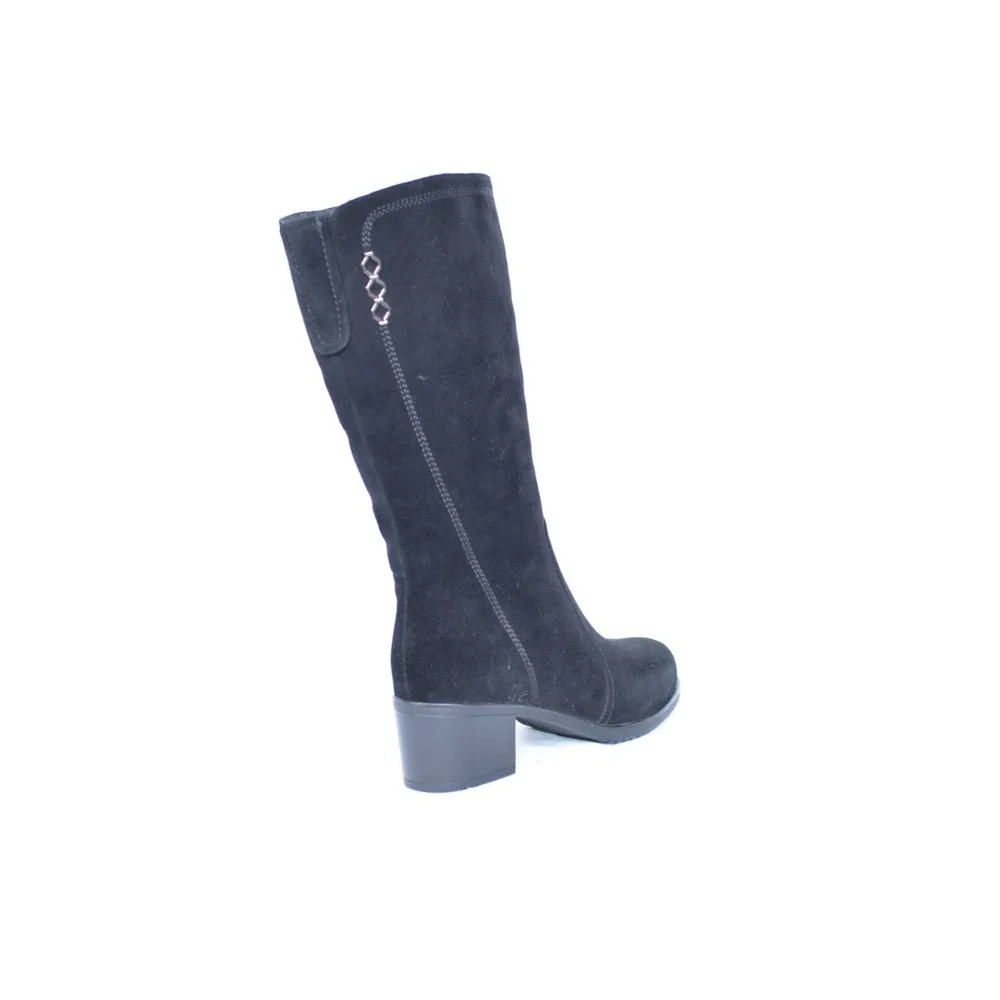 Женские теплые меховые сапоги до середины икры брендовые замшевые ручной работы