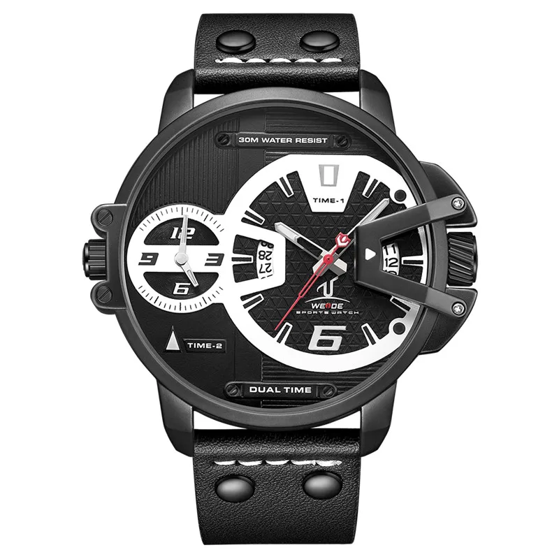 UV1702B-5C WEIDE мужской роскошный спортивный PU кожаный полосатый ремешок кварцевый механизм Аналоговые Авто Дата часы водонепроницаемые наручные часы - Цвет: UV1702B-5C