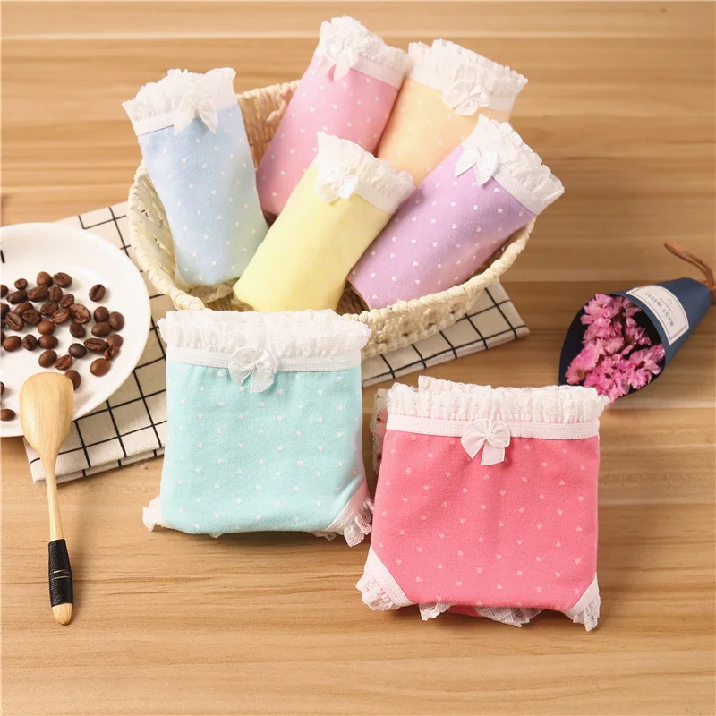 Женские кружевные трусы с бантом хлопковые короткие трусики низкой талией