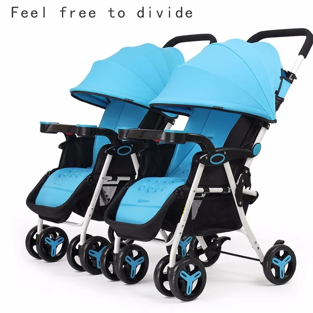 Free Shipping Safe fashion Side by Twin Baby Stroller Ultra Light Folding Seated Lying Double Seat Cart Summer Detachable |