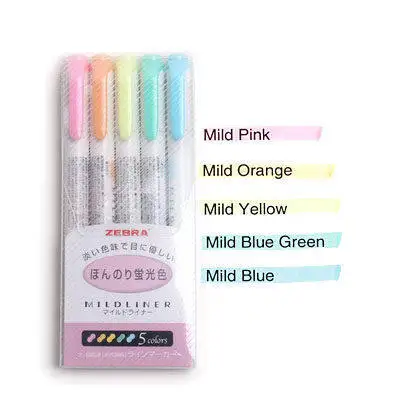 Fluorescent 5pcs 3 шт. или 5 шт./компл. японская Зебра Мягкий лайнер двуглавый флуоресцентная ручка Креативные маркеры, фломастер, ручка школьные принадлежности кавайи - Color: Fluorescent 5pcs