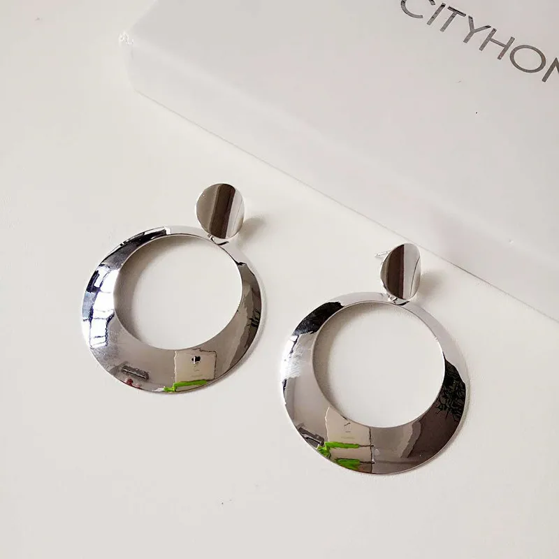 Простые Модные золотистые посеребренные геометрические большие круглые серьги