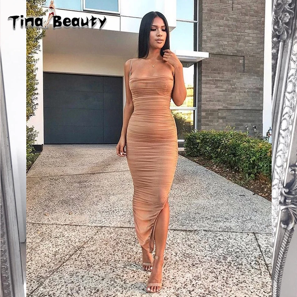 Облегающее платье для знаменитостей Tina Beauty Сетчатое платье-макси с бретельками