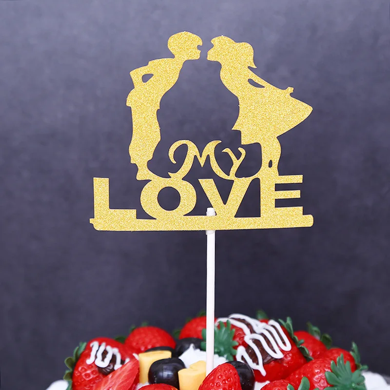 1 шт. свадебные флажки для торта с надписью My Love золотистые черные красные