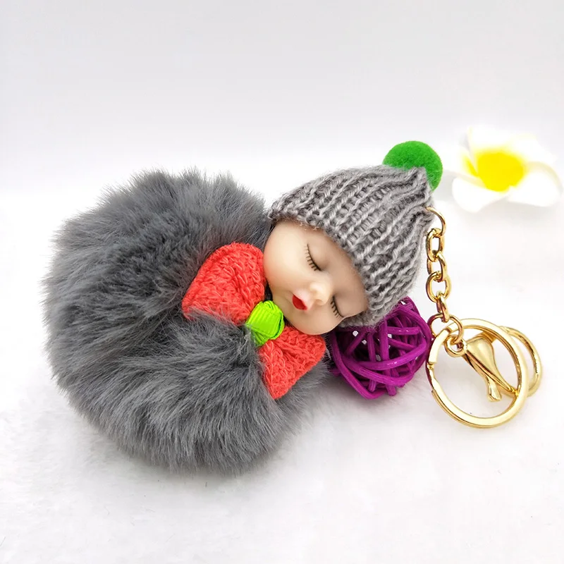 XDPQQ new imitation rabbit hair key ring plush fluffy sleeping doll chain car pendant jewelry | Украшения и аксессуары