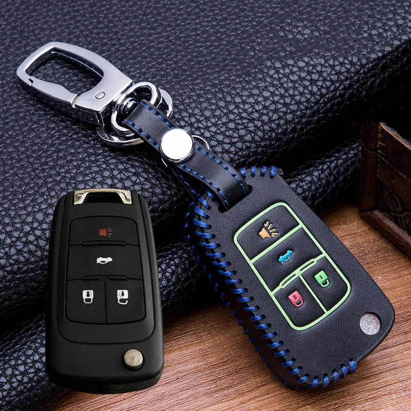 

Hand sewing Luminous Leather Key Holder Cover Case For buick Chevrolet Cruze Aveo TRAX Opel Astra Corsa Meriva Zafira Antara