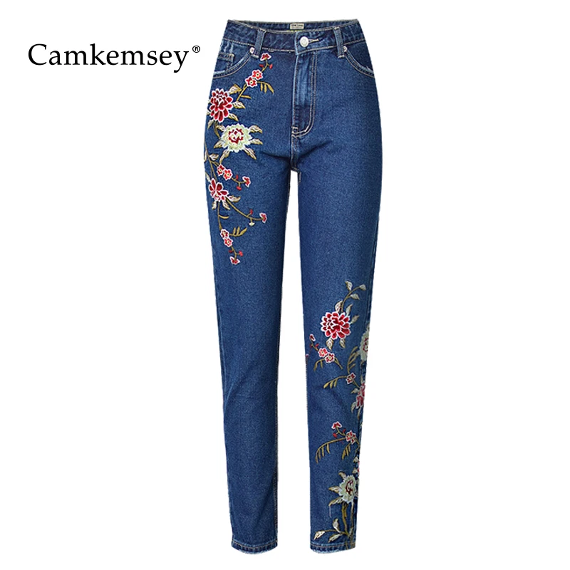 Женские классические джинсы camkemey повседневные с высокой талией и цветочной