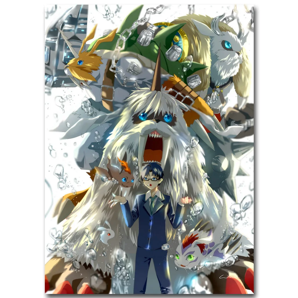 Приключения Дигимонов три художественных постер из шелковой ткани с принтом 13x18