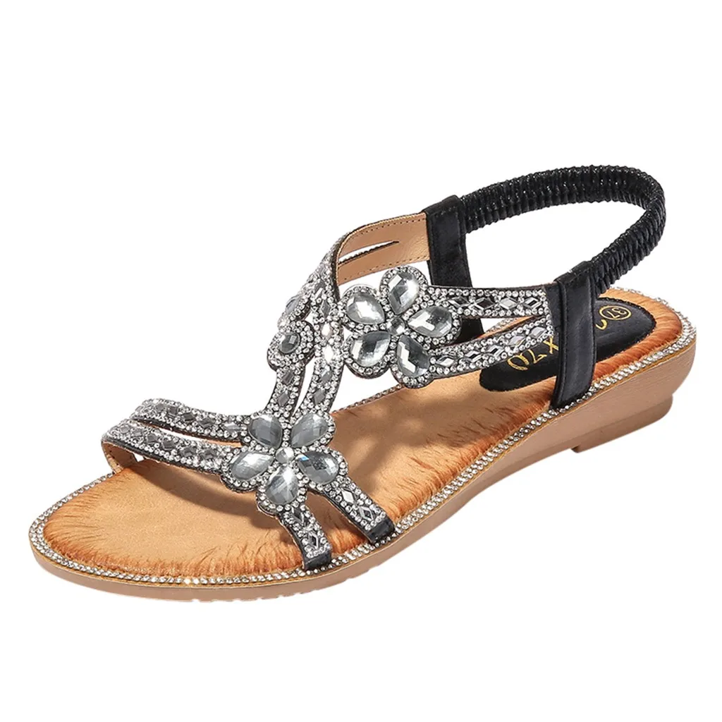 

2019 Bohemia Summer Women Zapatos De Mujer Ladies Bling Flower Crystal Flat Sandals Beach Casual Shoes Sandalias Mujer 258
