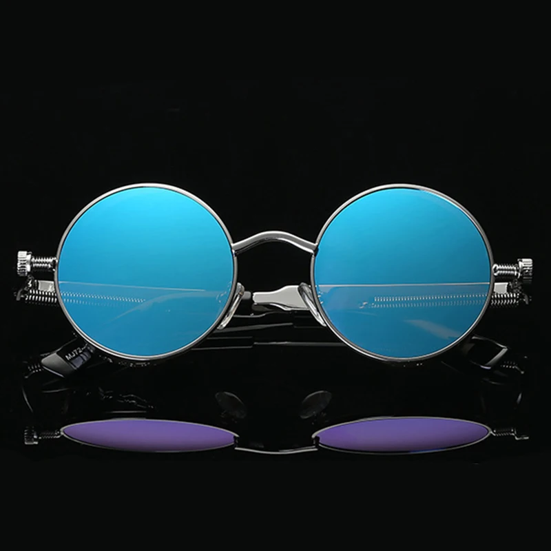 

Global Discount Steampunk Sunglasses for Men HD Polarized Metal Alloy Round Sun Glasses Vintage Gothic Goggle Eyewear Accessory