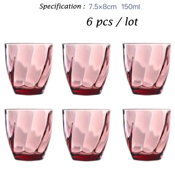 6 pcs pink style 2 Соковое стекло, красочное креативное тиснение, стакан для воды, 6 шт./лот, розовый, синий, утолщенный бокал для вина, пива, чая, молока, стакан chivas - Цвет: 6 pcs pink style 2