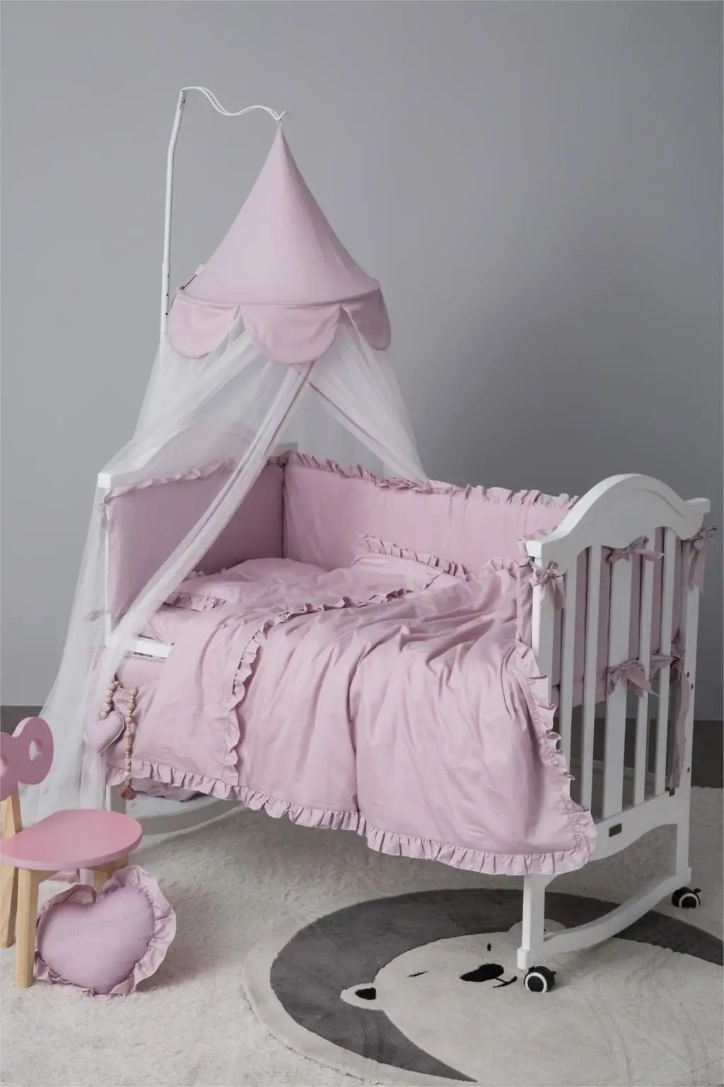 6 шт. комплект детского постельного белья, бампер, хлопок, однотонный цвет, кружевная кроватка, Детский Комплект постельного белья, детская кроватка, бамперы, матрас для новорожденных, наволочка