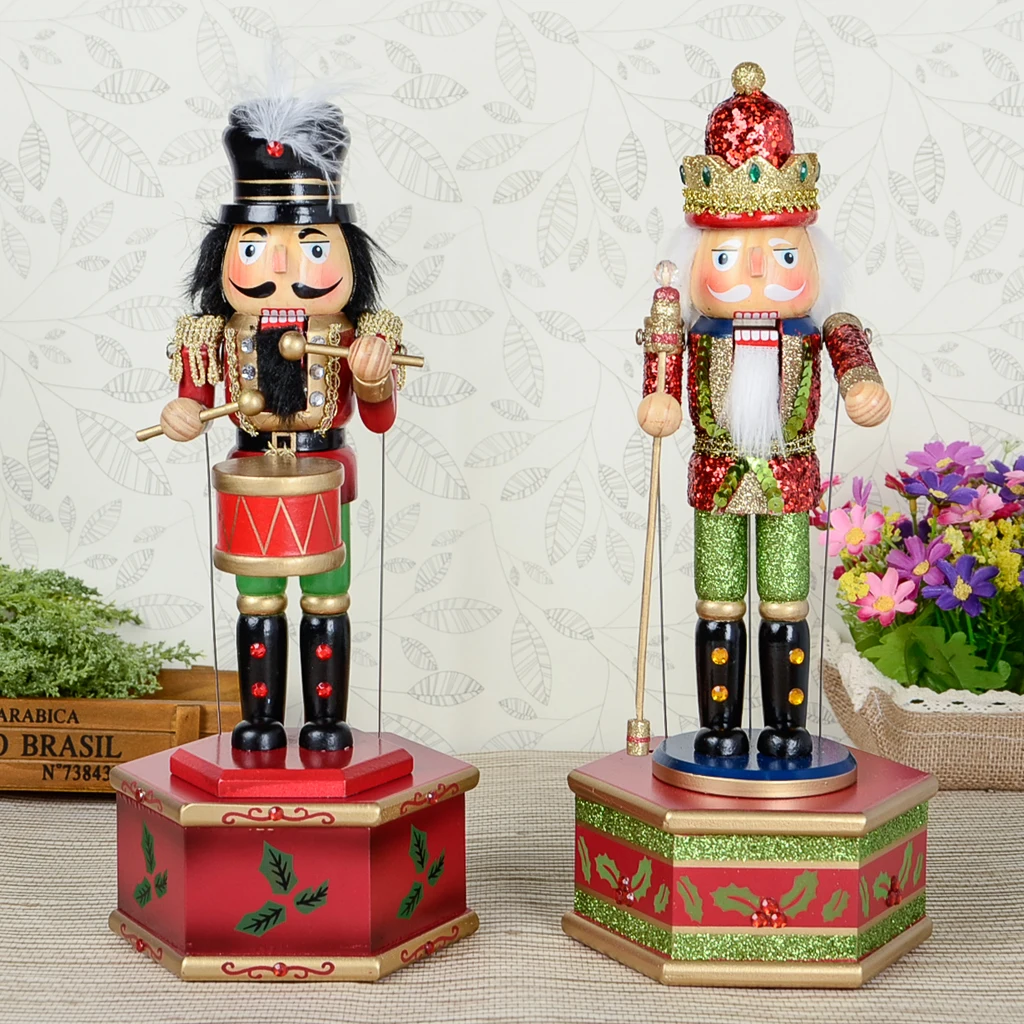 

Деревянный Щелкунчик ручной работы со скептиком в музыкальной коробке с заводным орнаментом для дома, Рождественский Декор, предметы колле...
