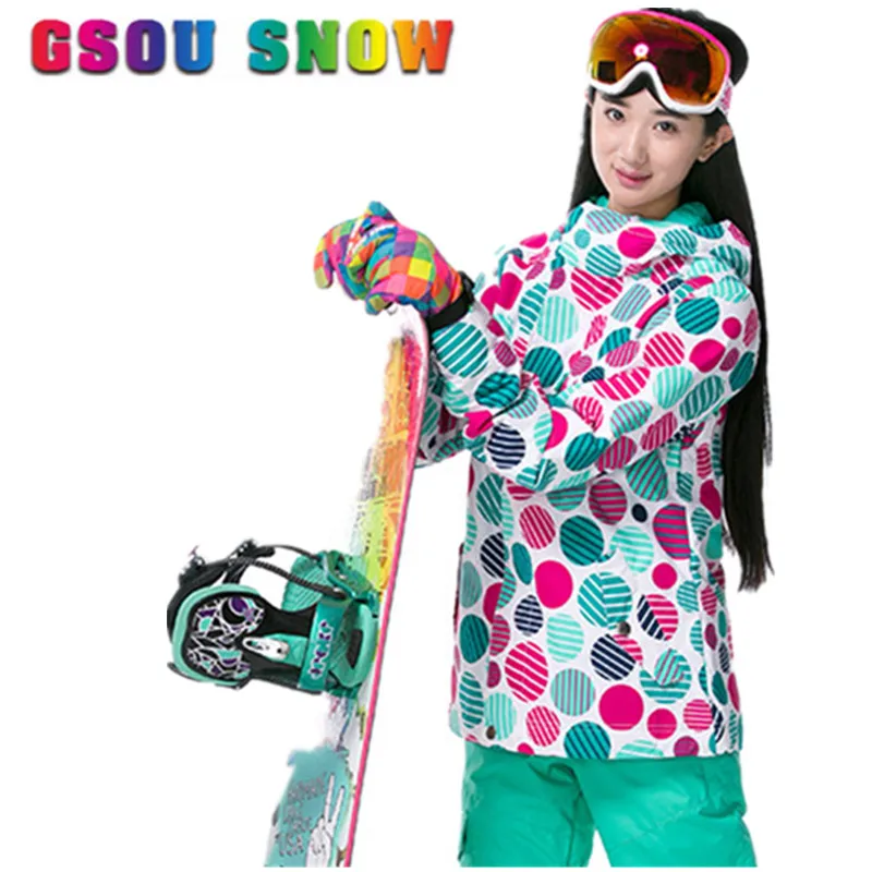 Gsou Snow Новый Куртка для Сноуборда Женщин заполнена Шелковым Хлопоком Высокого