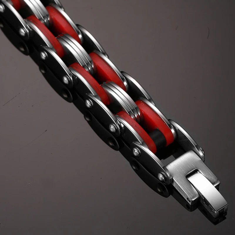 Новый брендовый красный Силиконовый браслет Байкерская велосипедная цепь