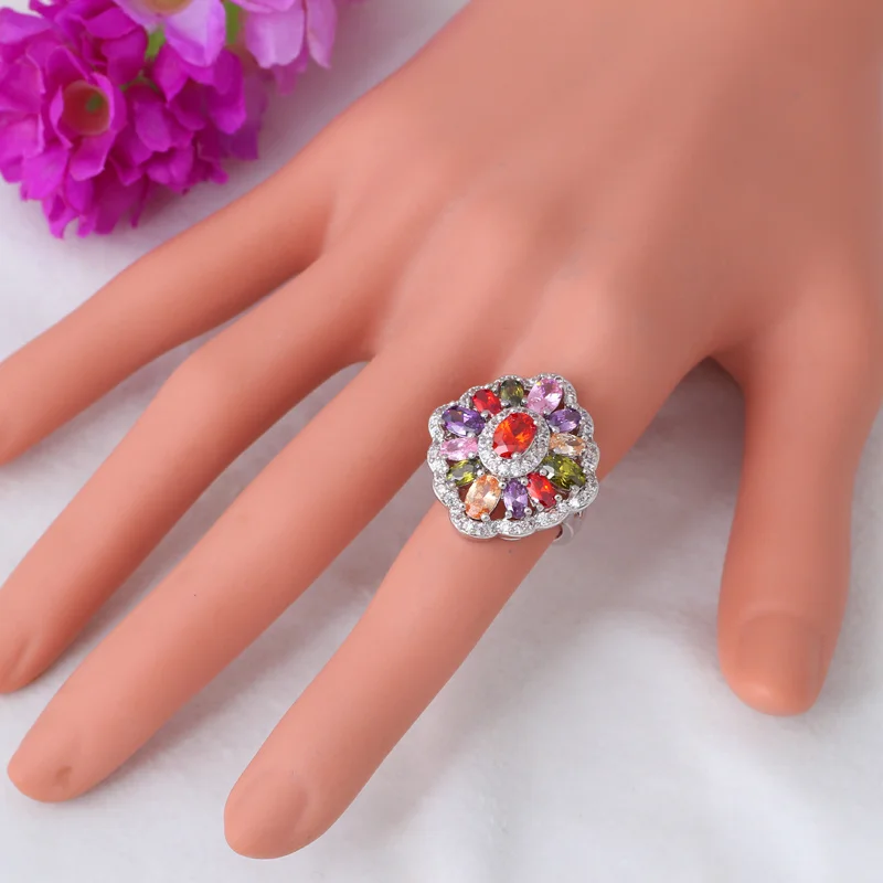 Летние кольца для женщин Цвет цирконий серебряный штамп юбилей модные ювелирные