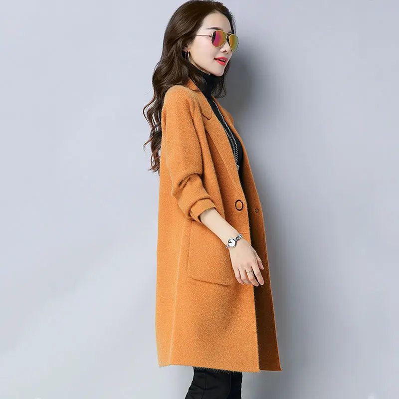 Autumn Knitting Female Cardigan Solid color Medium Long Fashion Coat shawl Winter Button Red wine Sweater Women Outside SS138 |