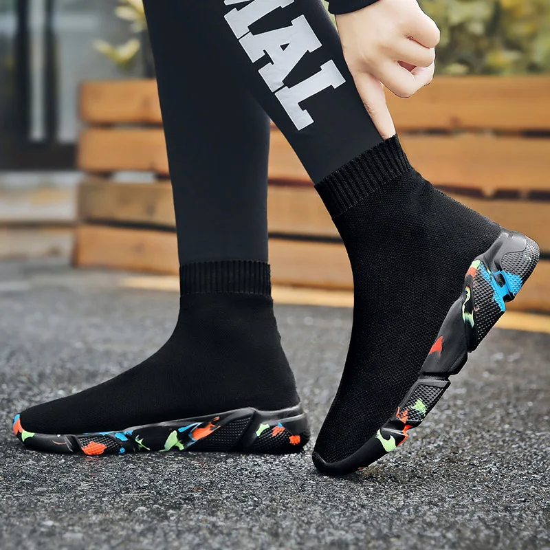 Socks Sneakers Women Men Knit Upper Breathable Sport Shoes Sock Boots Woman Chunky Shoes High Top Running Shoes For Men Women