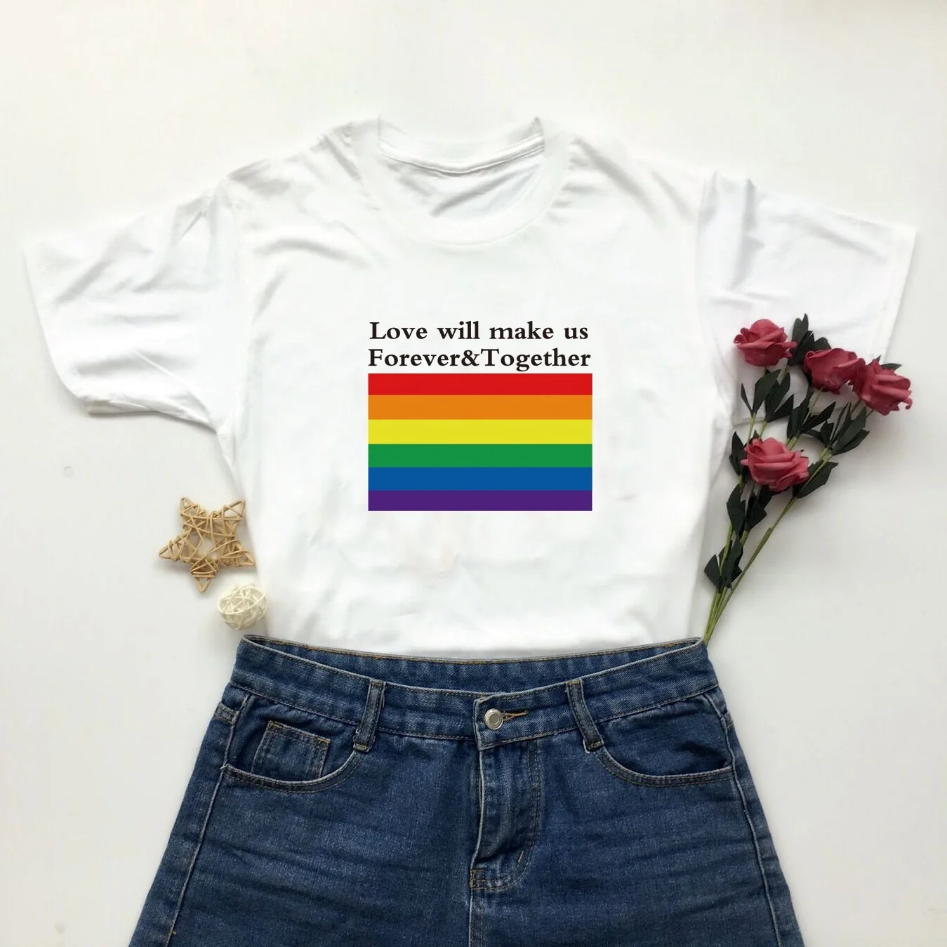 

Fashionshow-JF Love Will Make Us Forever Together T-Shirt Letter Graphic Tee Summer Style Casual Tops Cotton Tees Hipster Shirt
