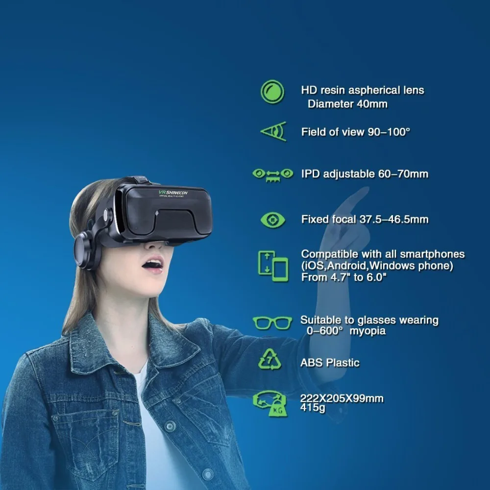 VR shinecon 7,0 гарнитура обновленная версия Очки виртуальной реальности 3D VR очки гарнитура для шлема игровая коробка