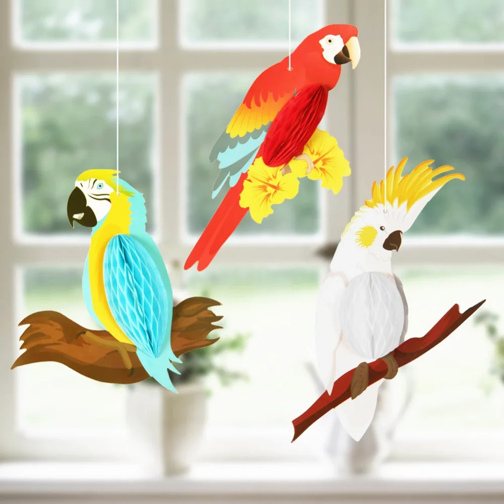 

3 Eye-Catching Hanging Honeycomb Parrots Decor Kids Birthday Baby Nursery Classroom for Jumbo Beach Pool Luau Tropical Party