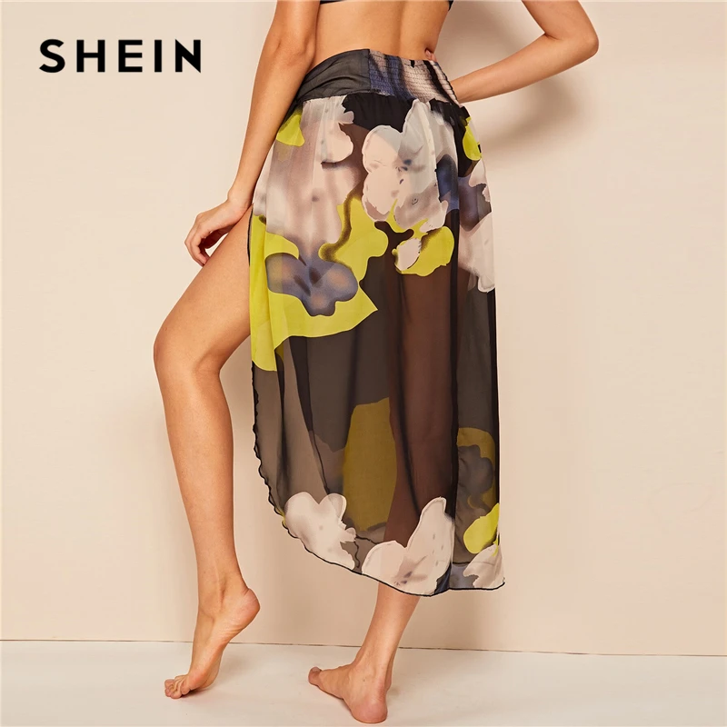 SHEIN Летняя Пляжная Юбка На Запах Разноцветная С Декоративным Узлом