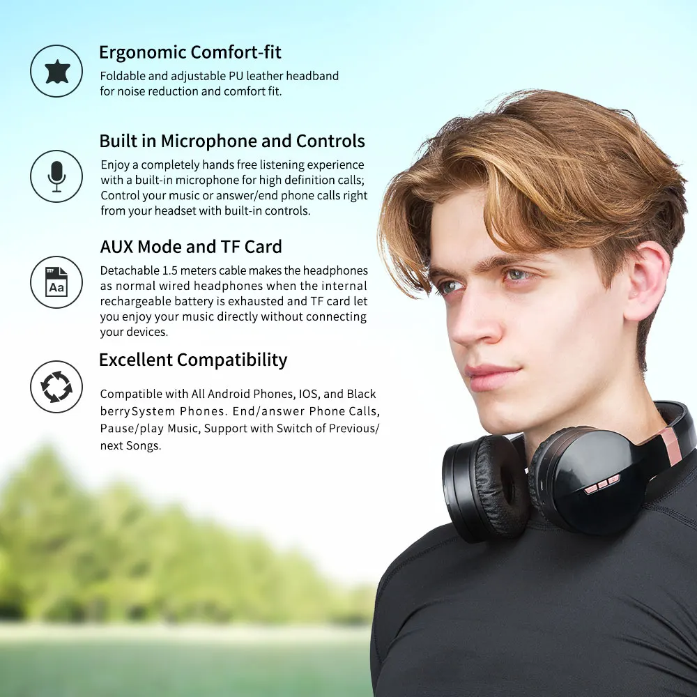 Беспроводная Bluetooth 5 0 стерео гарнитура наушники Складная с микрофоном Мягкая