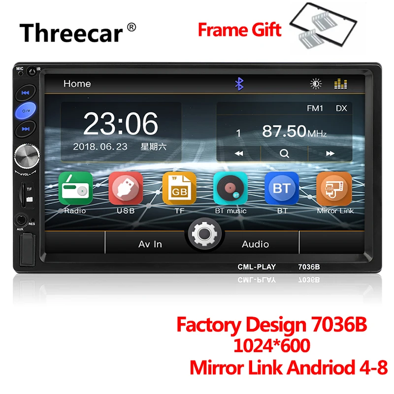 radio with frame 7036B " 2 Din сенсорный экран автомобиля стерео MP5 плеер сабвуфер Bluetooth авто FM Радио авторадио Зеркало Ссылка Android резервная камера - Цвет: radio with frame