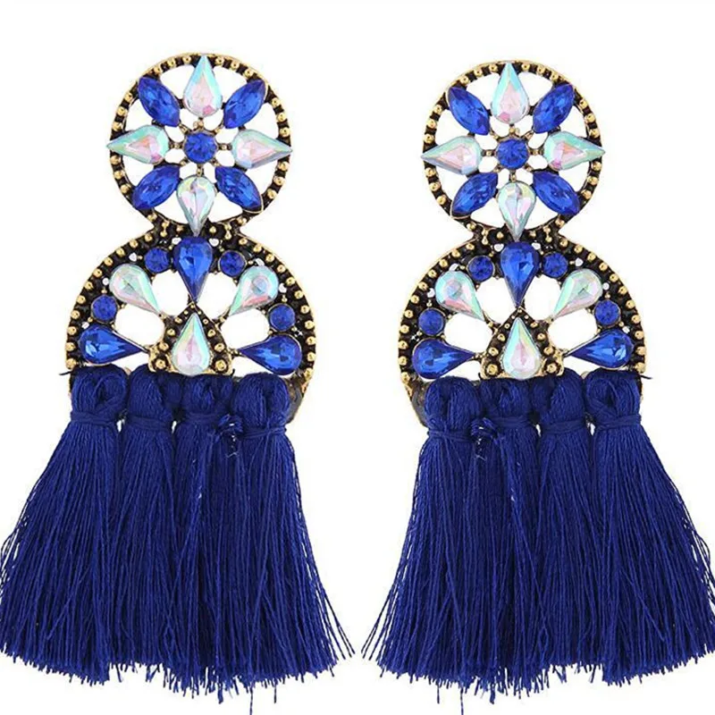 Полный Стразы Топ женские серьги с кисточками в богемном стиле бахромой длинные