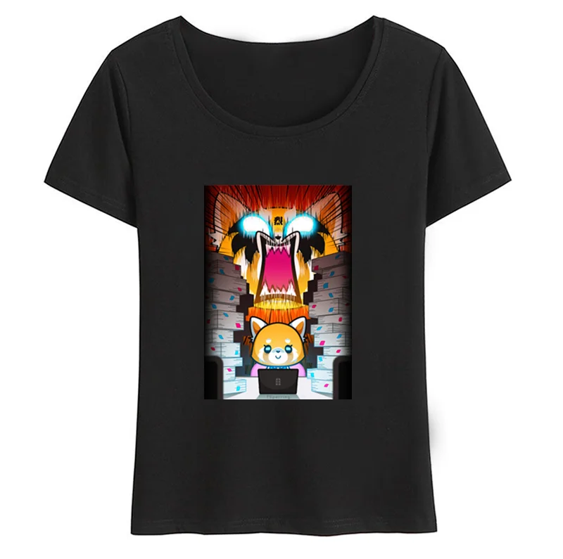 Летняя Новинка забавная футболка Aggretsuko женская модная для девочек с рисунком