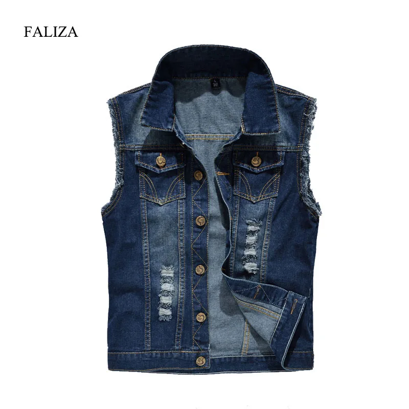 FALIZA мужской рваный дизайн джинсовый жилет без рукавов потертый MJ H|men's denim vest|casual