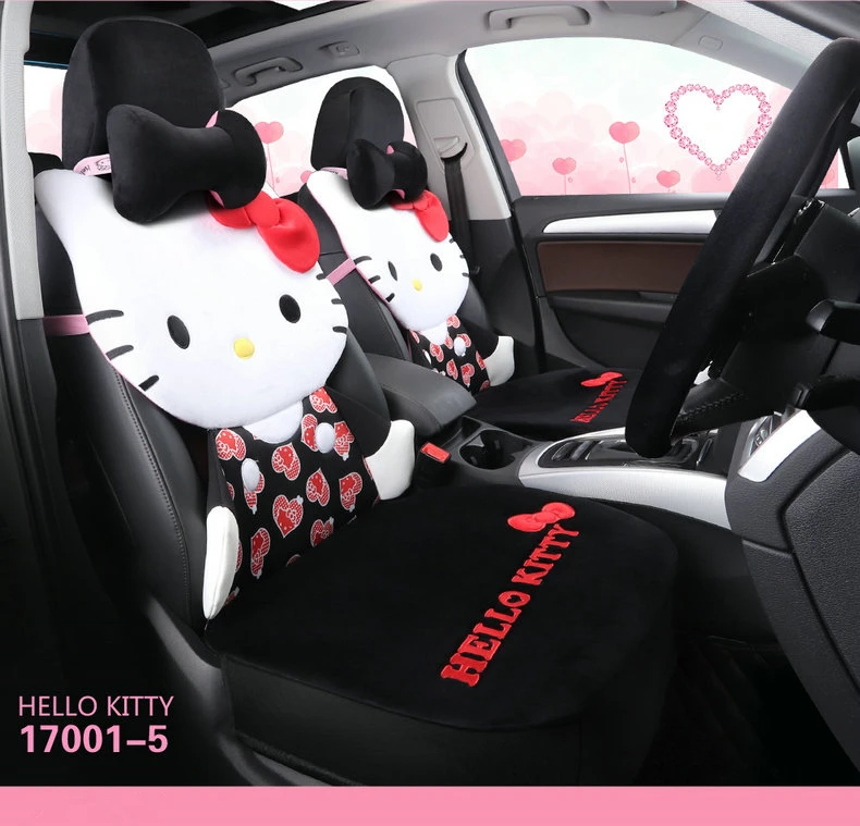 Мультяшный чехол для автокресла hello kitty, теплая плюшевая подушка для автомобиля, набор зимних авточехлов, универсальные аксессуары для всех автомобилей