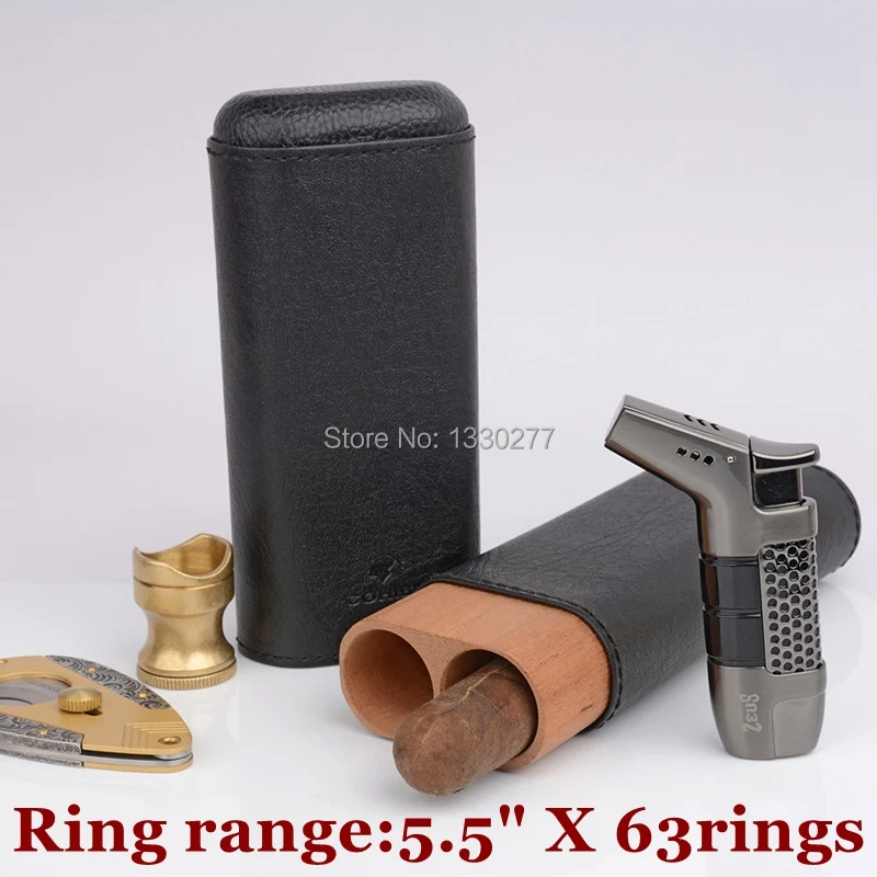 COHIBA кедр деревянный ящик для сигар Путешествия Портативный слон текстуры шаблон Кожаный Портсигар подходит 2 пальца до 63 кольца сигары