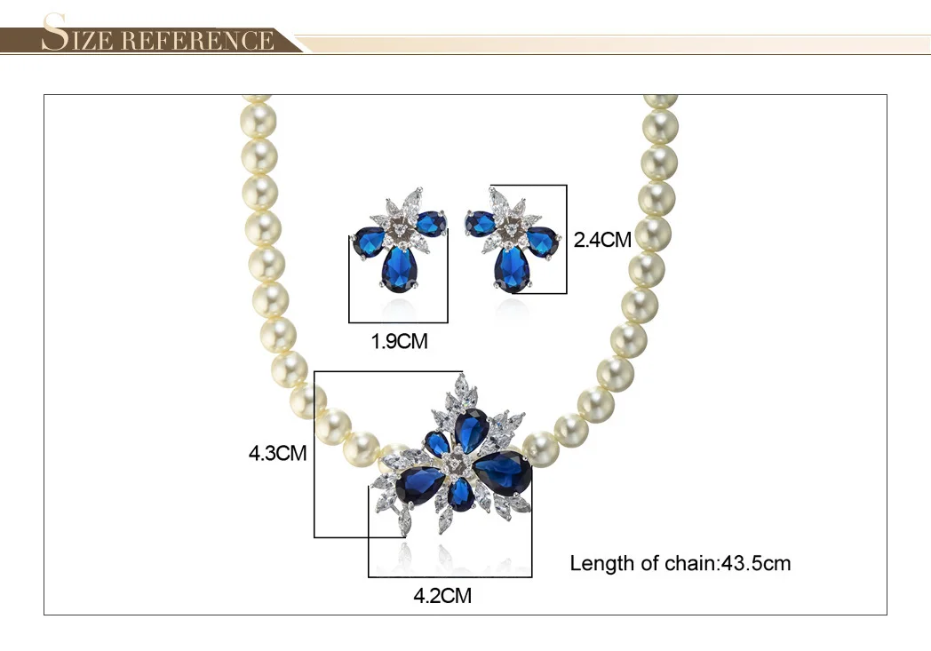 Viennois Синий Циркон Rhinestone позолоченный Имитация Ювелирные изделия из жемчуга набор для женская свадебная горный хрусталь проложили Свадебные украшения