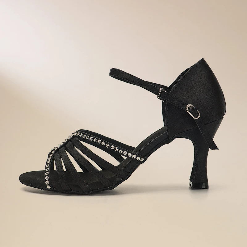 Sansha/Женская атласная обувь для латинских танцев со стразами на каблуке 7 5 см/3