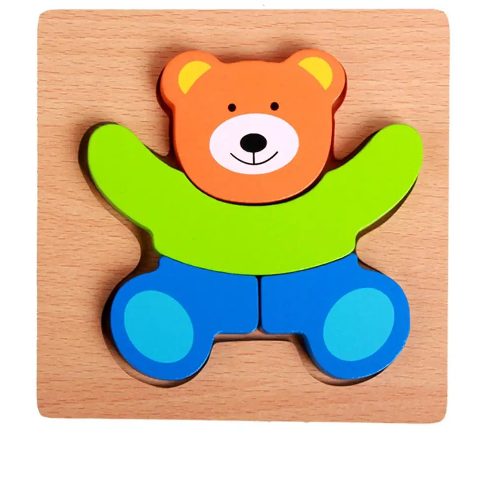 bear MWZ деревянная 3D головоломка, деревянные игрушки для детей, Монтессори, игрушки, головоломка, мультфильм, животные, головоломка, Детская Развивающая игра - Цвет: bear