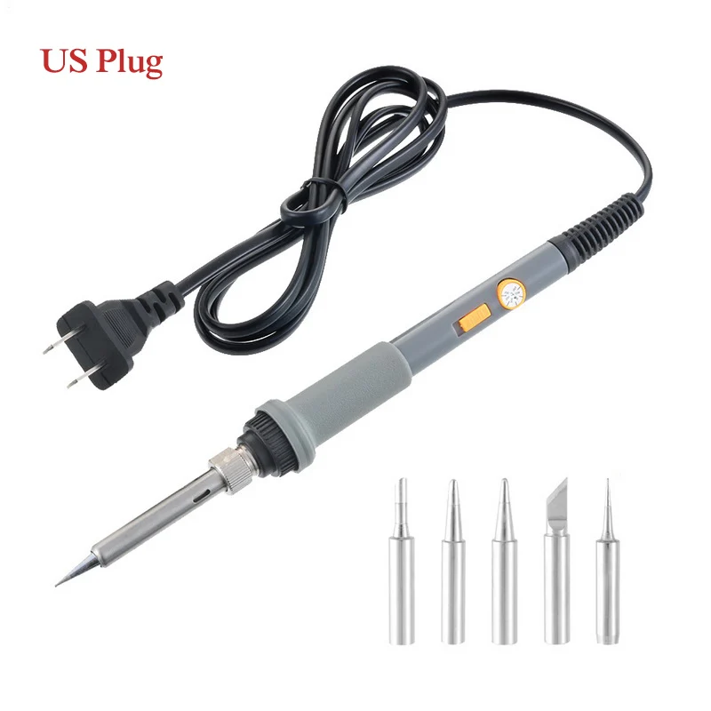 US Plug 110 В/220 В 60 Вт Электрический паяльник обновленная версия с переключателем Регулируемая температура паяльник получить 5 паяльных наконечников бесплатно - Цвет: US Plug