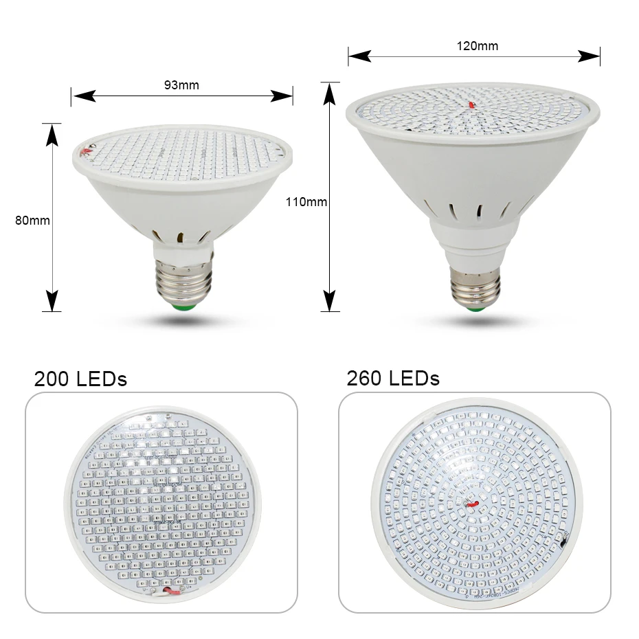 Светодиодная лампа для выращивания растений 60-126-200-260Leds полный спектр света e27