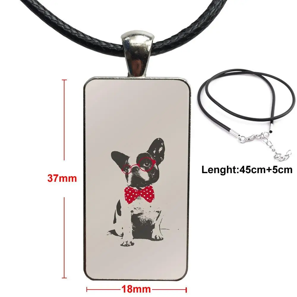 Cute Animal Pug Life Dog Cool Painted For Women Girls Glass Pendant Necklace Handmade Half Rectangle |