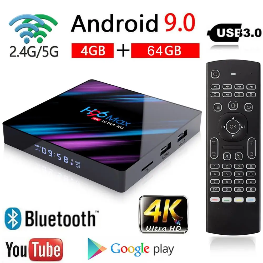 H96 MAX Android 9 Smart tv BOX 4 Гб 64 Гб Bluetooth 4 к четырехъядерный WiFi Netflix Youtube Google Play домашний аудио медиаплеер