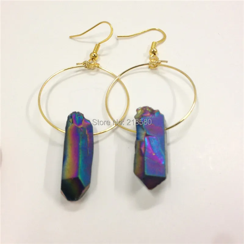 SER-026 ювелирные изделия в стиле бохо радужные титановые кварцевые серьги-кольца