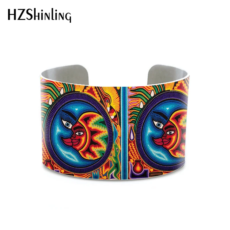 Мексиканский художественный браслет Huichol с рисунком, браслет в богемном стиле для женщин и подарки, алюминиевые металлические браслеты