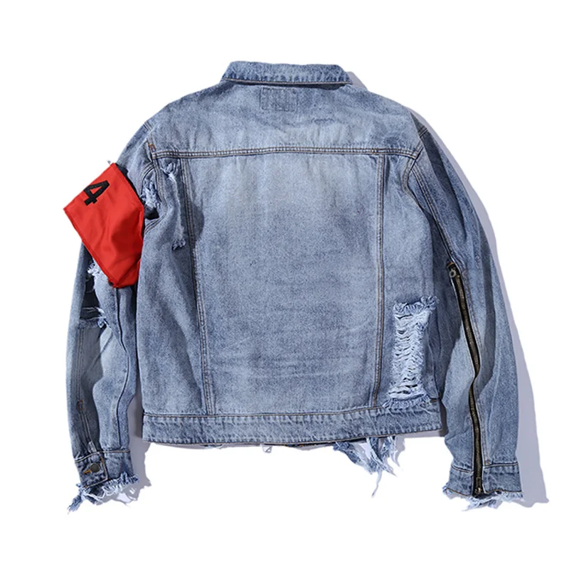 Мужская джинсовая куртка на молнии с потертостями в стиле панк винтажная